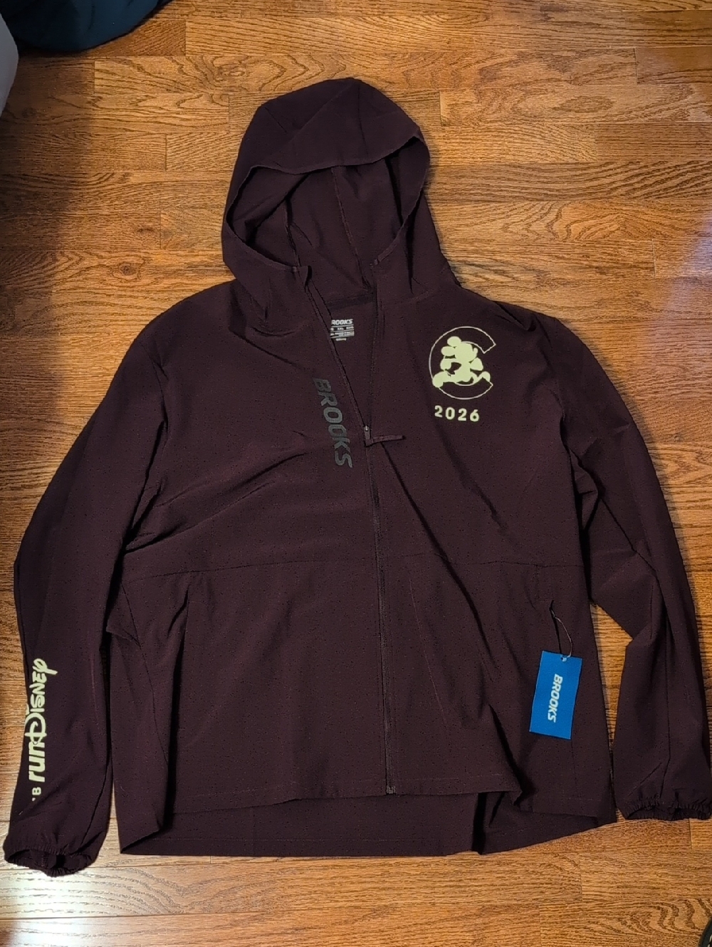 Brooks 2026 Club Run Disney Maroon Hooded Zip Up Jacket